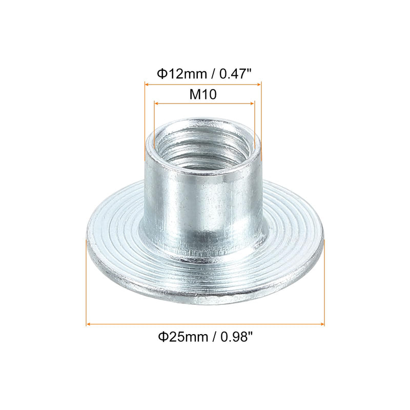 [Australia - AusPower] - uxcell M10 T-Nuts, 50pcs Carbon Steel Tee Nut Round Base Weld Nuts 12mm Height Through Hole Flange Insert Female Thread Plate Nuts, Silver M10x12mm Silver tone 50 