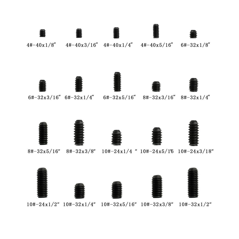 [Australia - AusPower] - 400 Pcs 20 Sizes, 4#-40 to 10#-32 Set Internal Hex Drive Cup-Point Set Screws Assortment Kit 