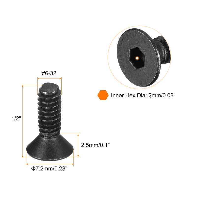 [Australia - AusPower] - uxcell #6-32x1/2" Flat Head Socket Cap Screws, 10.9 Grade Carbon Steel Hex Socket Countersunk Flat Head Screw Bolts Machine Screws Fasteners, Fully Threaded, Black Oxide, 20Pcs #6-32x1/2" 20 