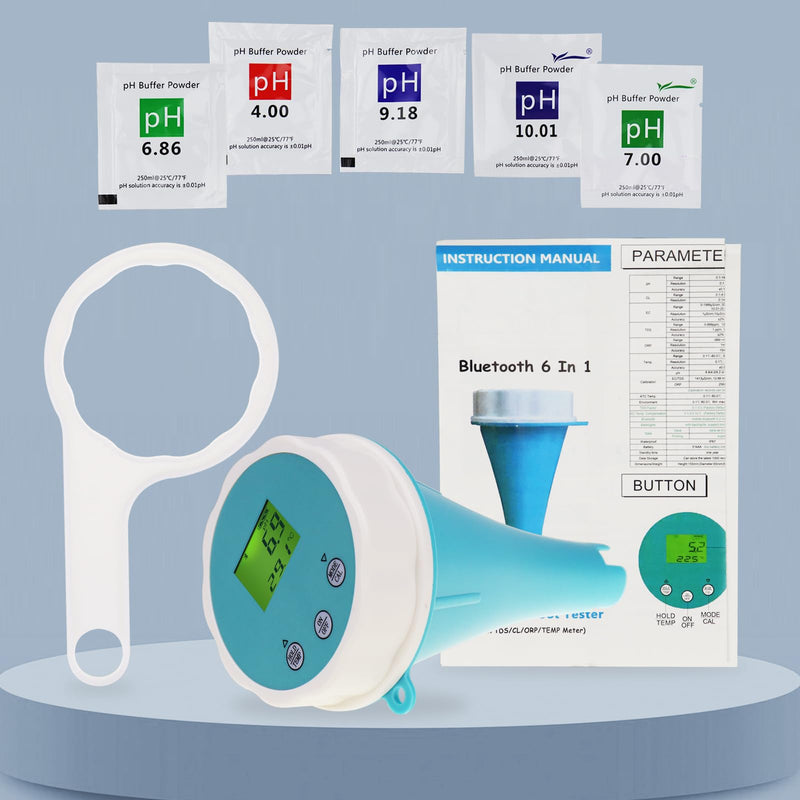 [Australia - AusPower] - 6-in-1 Digital Floating Water Monitor with Bluetooth | Real-Time pH, EC, ORP, Chlorine, Salinity & Temperature Testing | 1000 Data Records, Waterproof IP67, Easy Calibration, 24-Hour Monitoring 