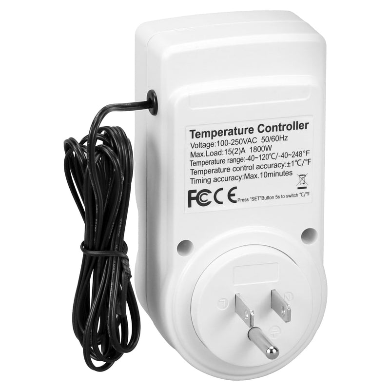 [Australia - AusPower] - QWORK Digital Thermostat Outlet Plug Temperature Controller Socket - 120V, 15A Max, Heating Cooling Control, No Back Light 1 Pack 