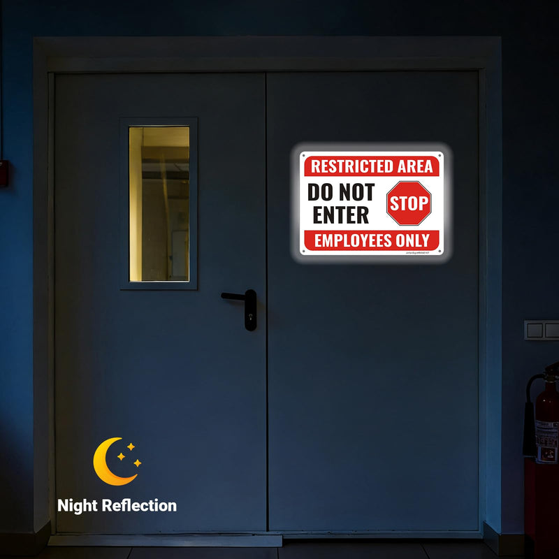 (4 Pack) Restricted Area Sign, Do Not Enter Employees Only Sign, 10"x7" Restricted Area Employees Only Signs, Rust Free Reflective Aluminum, Weather Resistant, UV Protected, Easy to Install