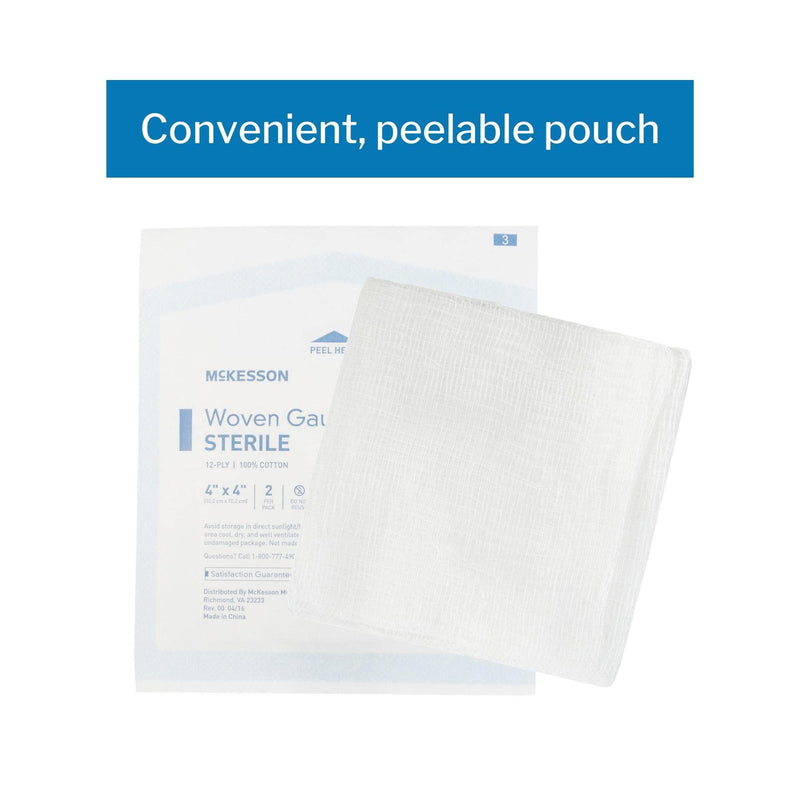 [Australia - AusPower] - McKesson Woven Gauze Sponges, Sterile, 8-Ply, 100% Cotton, 4 in x 4 in, 2 per Pack, 50 Packs, 100 Total 