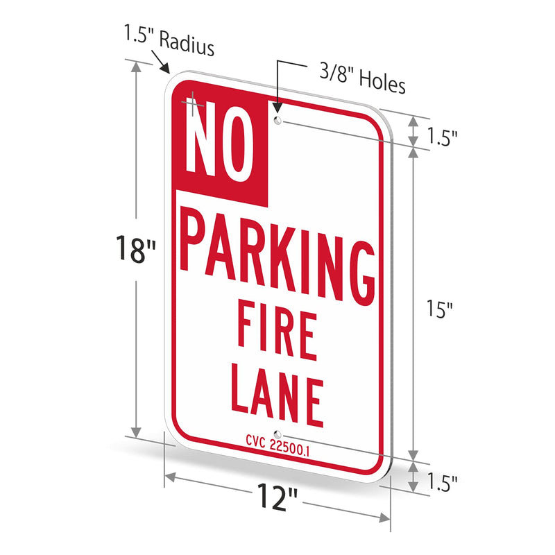 SmartSign 18 x 12 inch “No Parking - Fire Lane” Official California State Metal Sign, 63 mil Aluminum, 3M Laminated Engineer Grade Reflective Material, Red and White