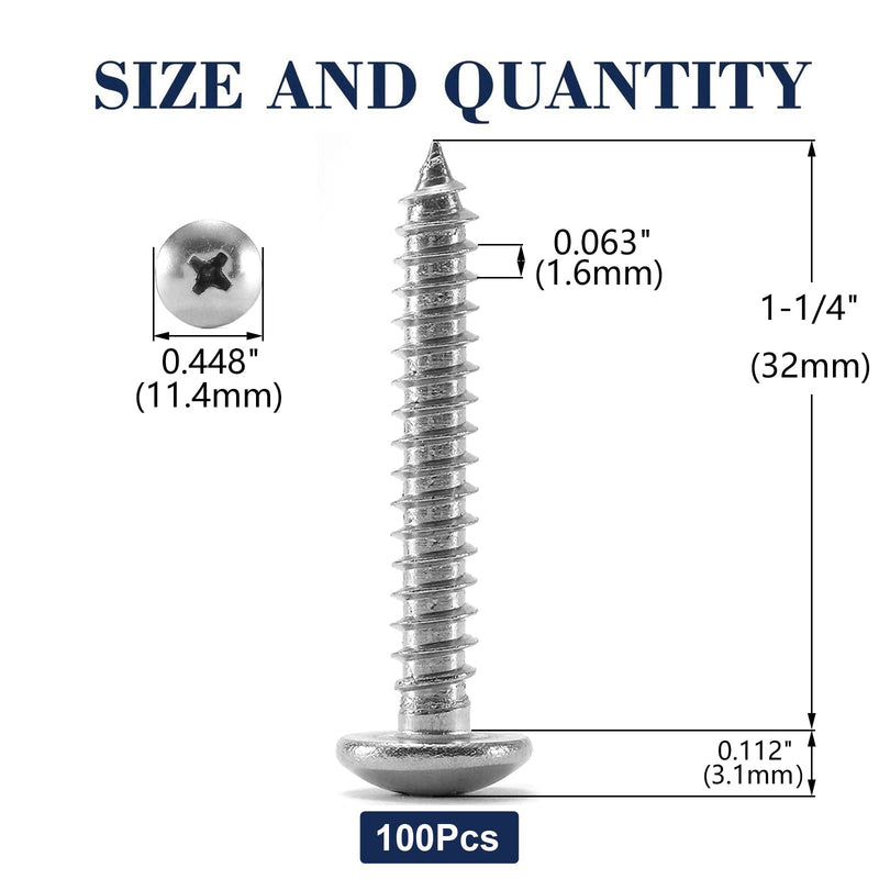 [Australia - AusPower] - #10 x 1-1/4" Wood Screw 100Pcs Truss Head Phillips 18-8 (304) Stainless Steel Fast Self Tapping Screws by SG TZH #10 x 1-1/4" 