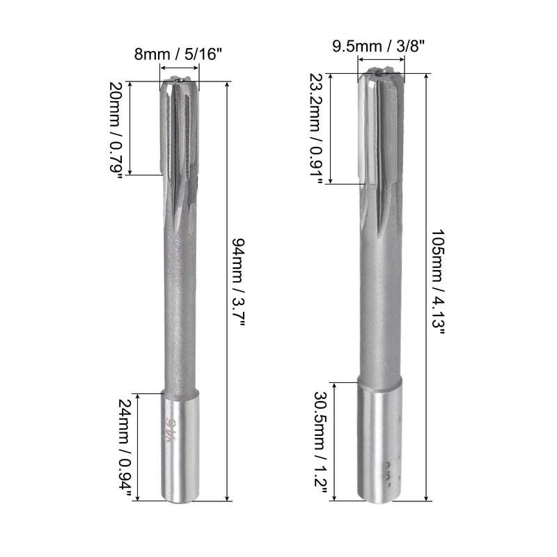 [Australia - AusPower] - uxcell 3/8" and 5/16" Chucking Reamer Set, High Speed Steel HSS Lathe Machine Reamer 6 Straight Flutes, Round Shank Milling Cutting Tool, for Metal Non-Ferrous Metal Copper 