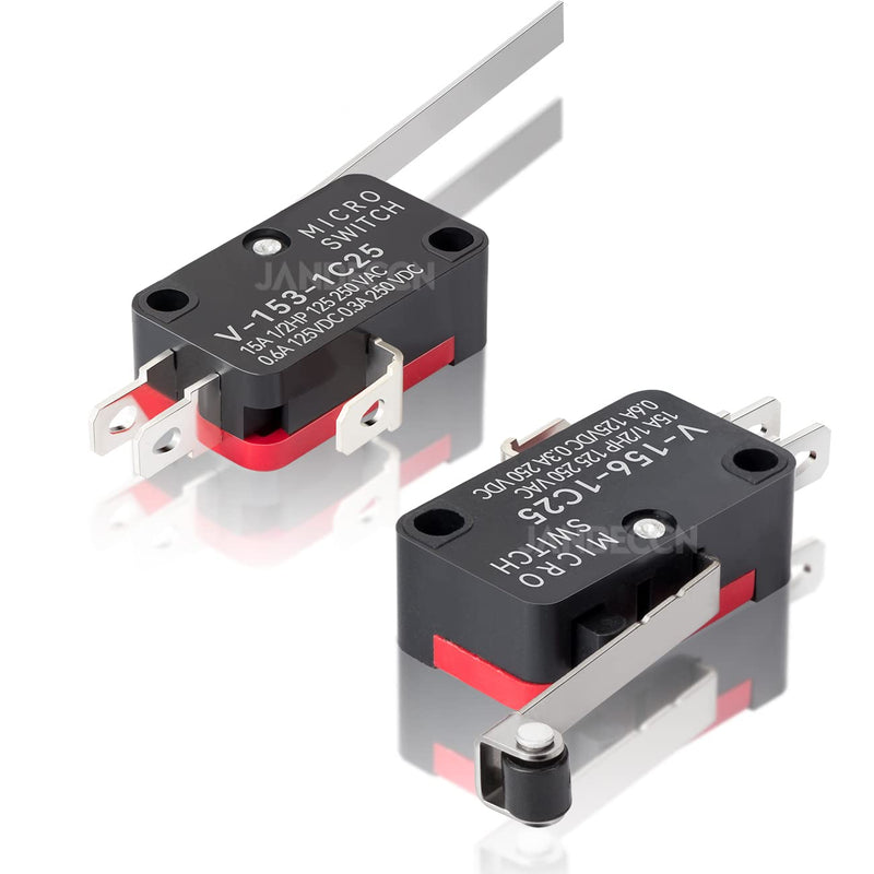 [Australia - AusPower] - 10Pcs Lead Limit Switch Long Straight Hinge Lever, SPDT 1NO 1NC Snap Action Micro Switch V-153-1C25 