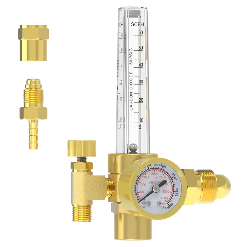 [Australia - AusPower] - Yeswelder Argon/CO2 Mig Tig Flow Meter Gas Regulator Gauge Welding Weld & Inert Gas Welding Hose 8.2 ft,5/"8 UNF-18RH Fittings 