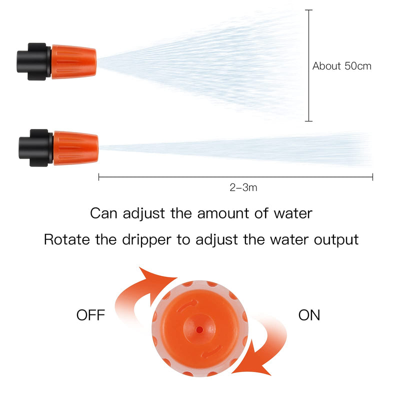 [Australia - AusPower] - MSDADA 50pcs Micro Spray Adjustable Flow Irrigation Drippers, 1/4 InchGarden Adjustable Sprinkler drip Irrigation Mister Heads with 3 Tee Irrigation Misting Drip Kit Orange 