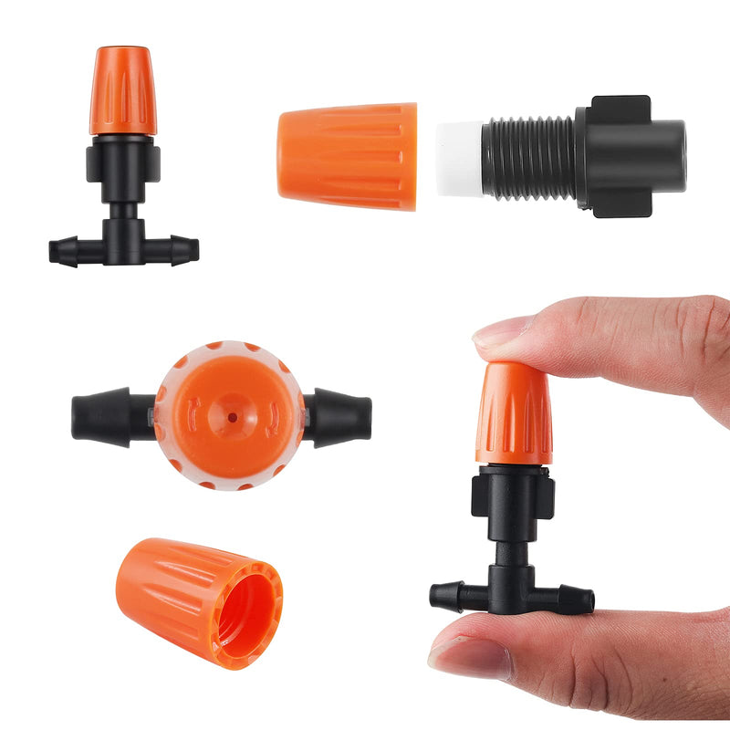 [Australia - AusPower] - MSDADA 50pcs Micro Spray Adjustable Flow Irrigation Drippers, 1/4 InchGarden Adjustable Sprinkler drip Irrigation Mister Heads with 3 Tee Irrigation Misting Drip Kit Orange 