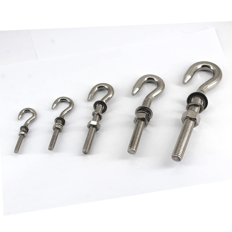 [Australia - AusPower] - 16Pcs M5 Stainless Steel Eye Bolt with Nut and Washers Long Shank Threaded Rod Round Hook Eyelet Bolt Screw 