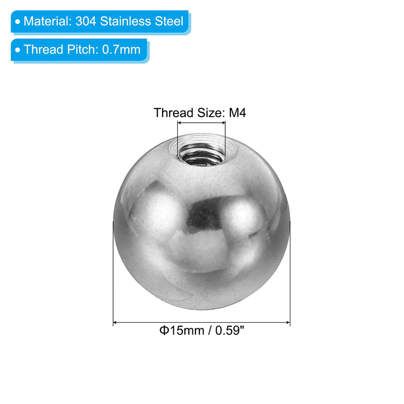 [Australia - AusPower] - PATIKIL M4x15mm Ball Nuts Knob, 4 Pack Female Thread 304 Stainless Steel Round Blind Hole Screw Cap Cover for Lighting Machinery DIY Decoration, Silver 