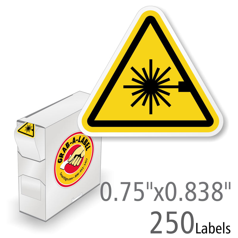 SmartSign (250/Pack) ISO W004 Laser Beam Labels with Symbol in Dispenser Box, 0.838 x 0.75 inch, Laminated Plastic Labels (Aggressive Adhesive) with Polyolefin Film, Yellow/Black, USA-Made