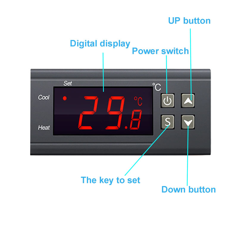 [Australia - AusPower] - Digital Temperature Controller STC-1000 Digital LED Display DC 12V 10A Celsius Heating Cooling Centigrade Thermostat Sensor 2 Relay Output with NTC 10K Thermistor Sensors Temperature Probe 