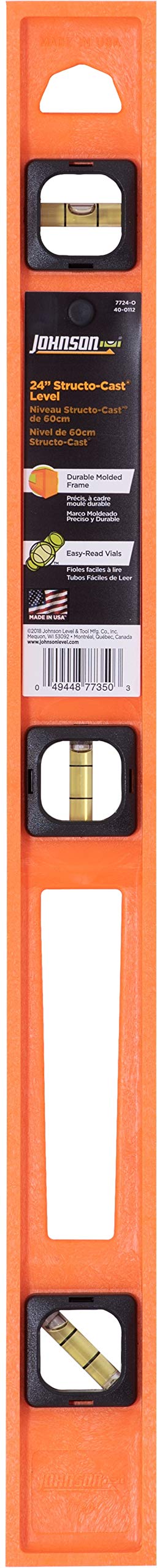 [Australia - AusPower] - Johnson Level & Tool 7724-O Structo-Cast Level, 24", Orange, 1 Level 24 Inch 