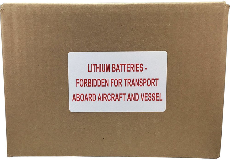 Lithium Batteries Forbidden Aboard Aircraft and Vessel Labels, 2.5 x 4 Inch Adhesive Shipping Stickers, 500 Lithium Battery Transport Warning Labels – Made in the USA