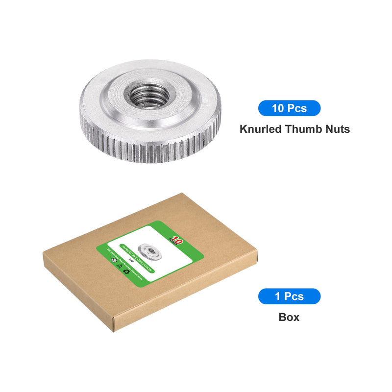 [Australia - AusPower] - uxcell 10Pcs M6 Knurled Thumb Nuts, 304 Stainless Steel Round Knurled Flat Head Through Hole Handle Nut, Lock Adjusting Nuts, Thin Type, Silver 10 