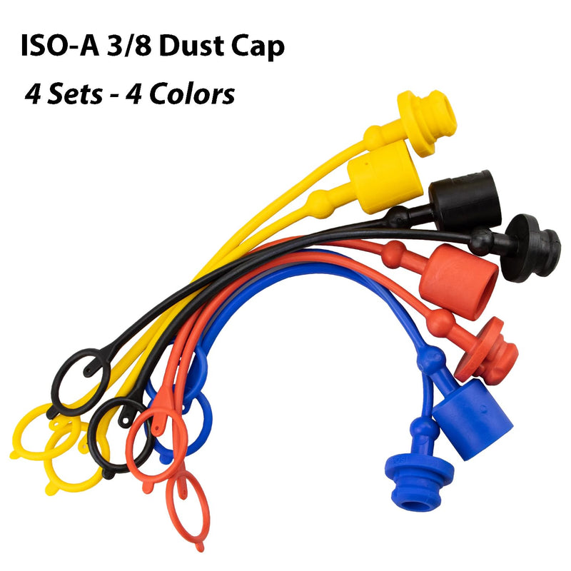 [Australia - AusPower] - 4Sets Hydraulic Quick Coupler Male Dust Cap and Female Plug Cover, Red Rubber Dust Caps/Plugs with Retention Ring Keeps Cap Attached to Hose (4Sets-Four Colours, ISO-A 3/8) 4Sets-Four Colours 