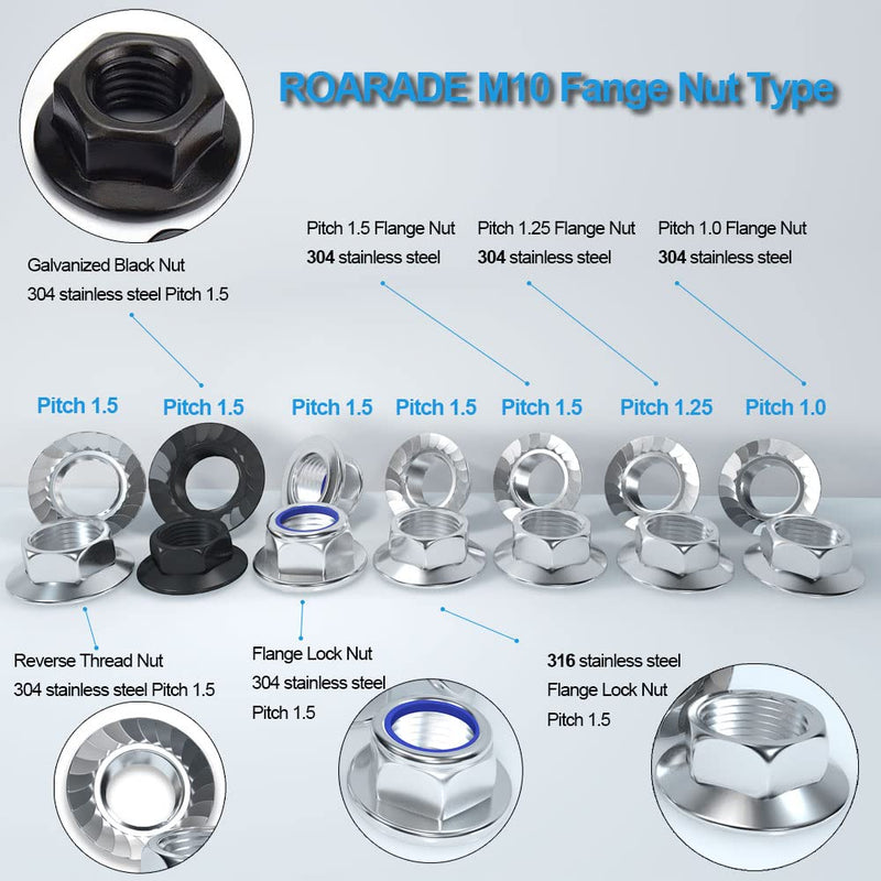 [Australia - AusPower] - M10x1.25 Flange Small Pitch Serrated Nut 15PCS ROARADE Hex 304 Stainless Steel Nut (M10x1.25 304 15 PCS) M10x1.25 304 15 PCS 