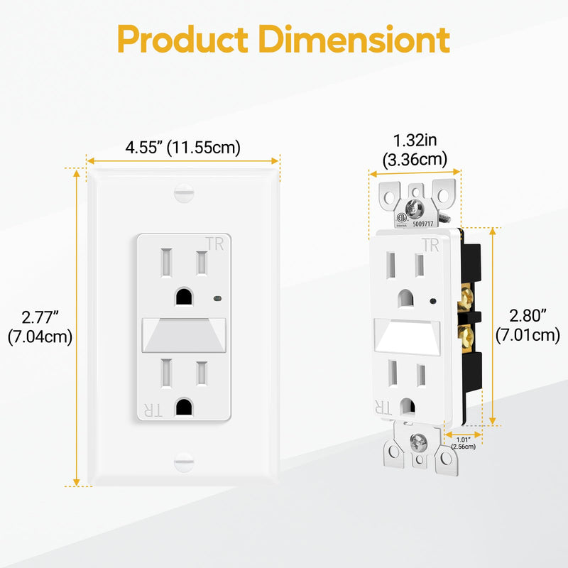 5 Pack 15A Outlet with Night Light 2-in-1, Auto Dusk to Dawn TR ETL | Tamper-Resistant Wall Outlet with Auto LED Night Light, 0.1W Energy Efficient for Bedroom Hallway Kitchen Bathroom 5
