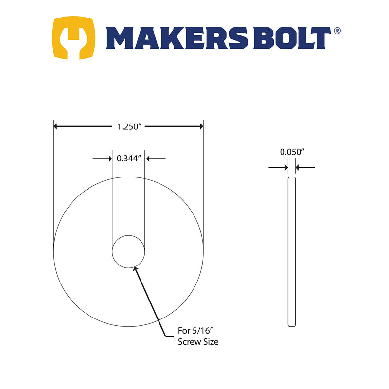 [Australia - AusPower] - 5/16" Stainless Fender Washer (25 pack), 1-1/4" Outside Diameter, 18-8 (304) Stainless Steel by Makers Bolt 5/16" x 1-1/4" (25 pack) 