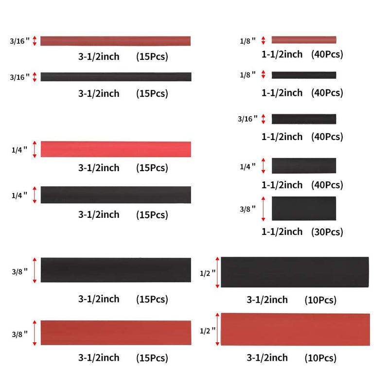 300 PCS 3:1 Ratio Heat Shrink Tubing Kit, 5 Sizes (Diameter): 1/8, 1/4, 3/16, 3/8, 1/2 Inch, Electric Wire Cable Wrap Assortment Electric Insulation Heat Shrink Tube Kit with Box (Black & Red)