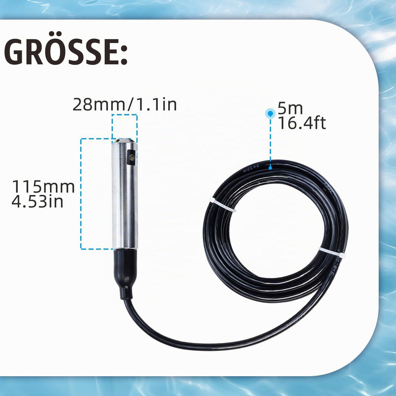 Level Sensor 4-20 mA, IP68 Multilayer Liquid Level Transmitter, Water Level Sensor Detector, Stainless Steel Liquid Water Level Sensor Transmitter with Cable 0-5 m