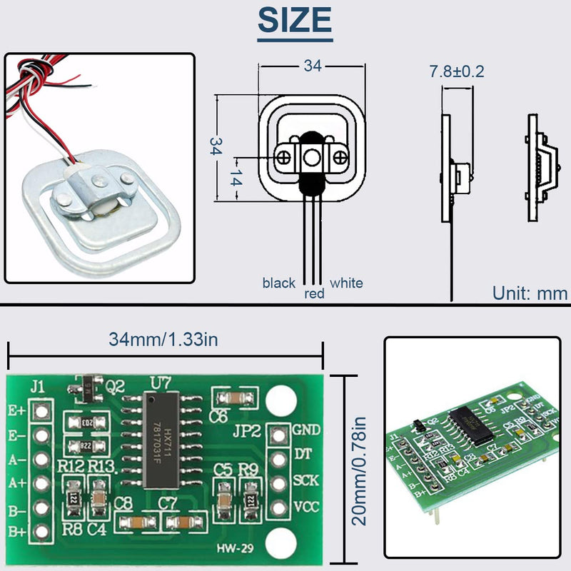 [Australia - AusPower] - DAOKAI Half-bridge Load Cell, 50 kg Half Bridge Strain Gauge Weight Sensor + 4 Pieces HX711 Precision AD Converter Breakout Module for Arduino Set of 2 50 kg load cell 