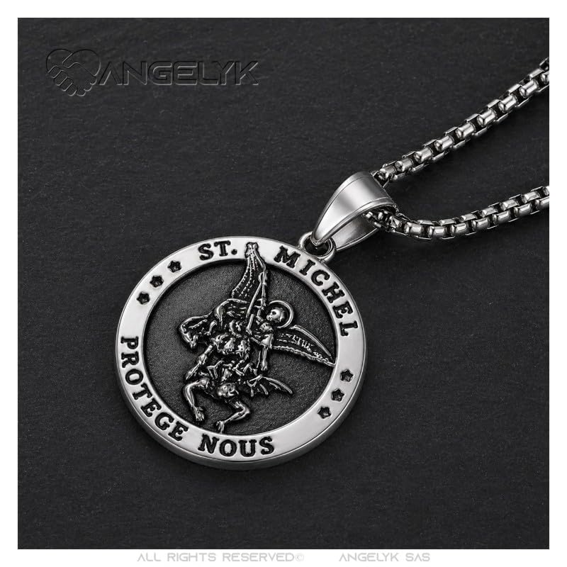 BOBIJOO JEWELRY - Saint Michael the Protector Pendant Stainless Steel Silver Black