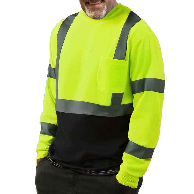 Hi Vis Safety Shirts for Men, High Visibility Long Sleeve Class 3 Reflective Construction Shirts 6X-Large Black Bottom Lime