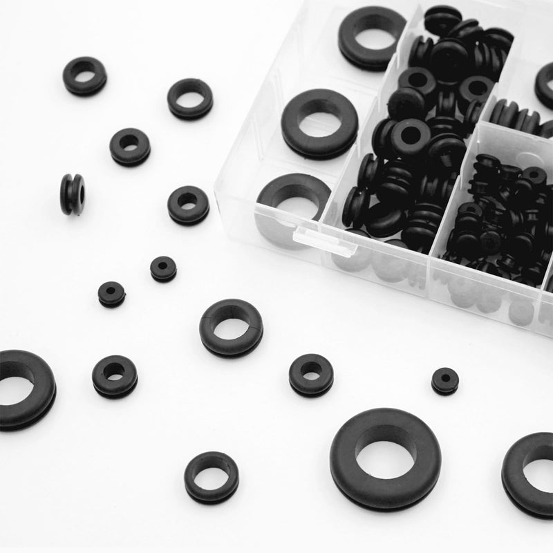 [Australia - AusPower] - 200 Pcs Rubber Grommets for Wiring - 8 Sizes (1/4", 5/16", 3/8", 7/16", 1/2", 5/8", 7/8", 1") Hole Rubber Grommet Assortment Kit for Wire 