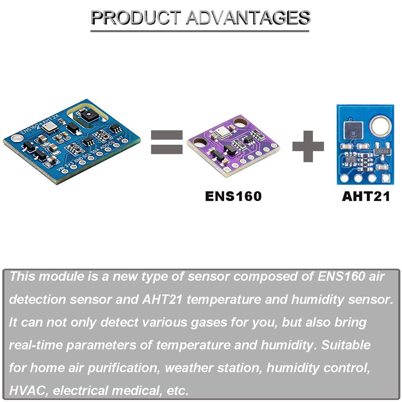 [Australia - AusPower] - ENS160+AHT21 Temperature and Humidity Sensor Carbon Dioxide CO2 eCO2 TVOC Air Quality Module 3 in 1 Sensor High-Precision with Dupont Cable,for Arduino ENS160+AHT21 
