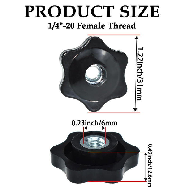 [Australia - AusPower] - 4 Pcs 1/4"-20 Inch Knob Black Nylon Screw-On Type Thru Threaded Knob Nuts 6-Star Shape Hand Tighten Clamping Knobs 1/4" - 20 