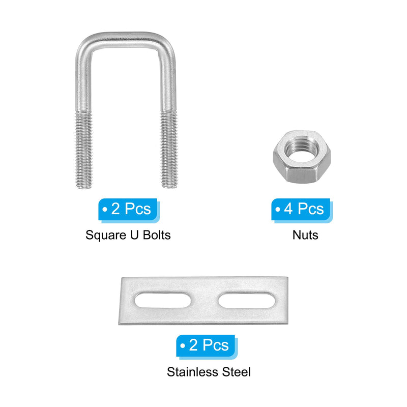 [Australia - AusPower] - PATIKIL M6x30x50mm Square U-Bolts Kit, 2Set 304 Stainless Steel Square U Shaped Bolts Replacement Parts with Frame Plates and Nuts for Ski Board Sailboat Trailer M6*30*50mm 