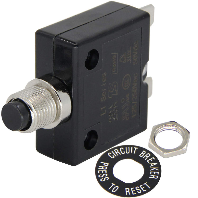 [Australia - AusPower] - 125-250V AC 50V DC Push Button Circuit Breaker 20Amp Thermal Overload Protector L1 Series Manual Reset Thermal Circuit Breaker 20A 