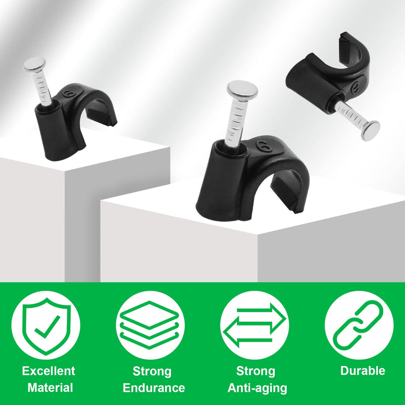 [Australia - AusPower] - 100pcs 1/4" / 6mm Half Clamp J-Hook with Nail, Nail in Cable Clips Ethernet Cable Nails Tacks Clips, Black 1/4" / 6mm, 100 PCS 