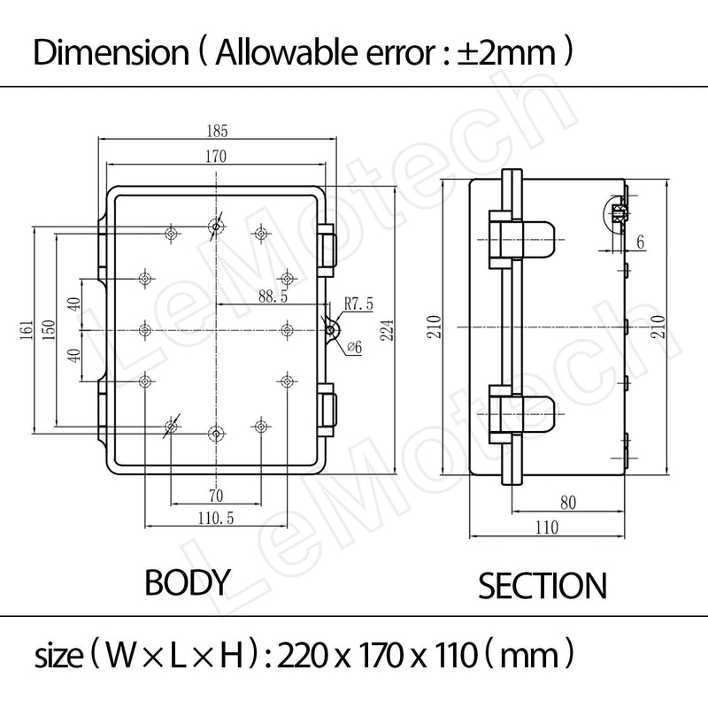 LeMotech Electrical Box, IP67 Waterproof Hinged Clear Cover Stainless Steel Latch Junction Box, ABS Plastic Electrical Enclosure with Mounting Plate,Wall Brackets, Cable Glands,8.7"x6.7"x4.3",Grey 8.7"x6.7"x4.3"