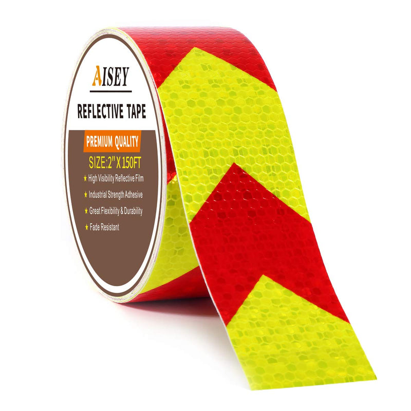 AISEY Reflective Tape Waterproof High Visibility Red & Yellow, Industrial Marking Tape Heavy Duty Hazard Caution Warning Safety Adhesive Tape Outdoor 2 Inch by 150 Feet 2" X 150FT