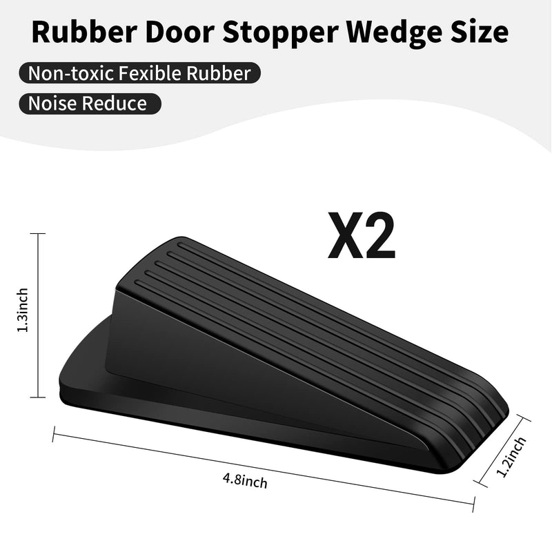 [Australia - AusPower] - Door Stoppers, 2 Pack Premium Rubber Door Stoppers for Bottom of Door Security Rubber, Door Stopper Wedge for Carpet Heavy Duty Door Black-2PCS 