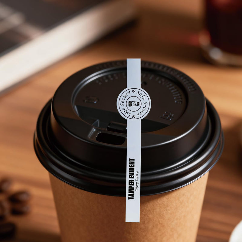 Safe Secure Tamper Evident Seals for Drink Beverage Lids 1" x 9" for Matte Silver Material Labels Food Delivery Safety Stickers for Coffee Milk Tea Ice Cream Seal 250pcs Advanced Waterproof Dumb Silver