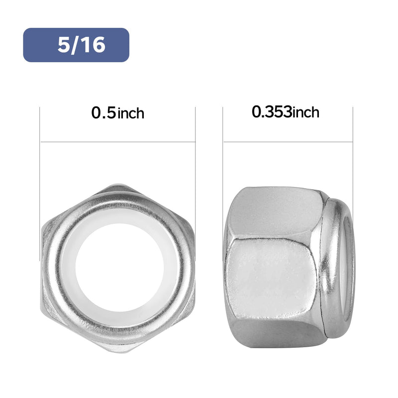 [Australia - AusPower] - 50Pcs 5/16-18 Lock Nuts, Nylon Insert Locknuts 304 Stainless Steel 18-8 SS Self-Locking Nuts, Coarse Thread Hex Nylock Nut Silver 50 