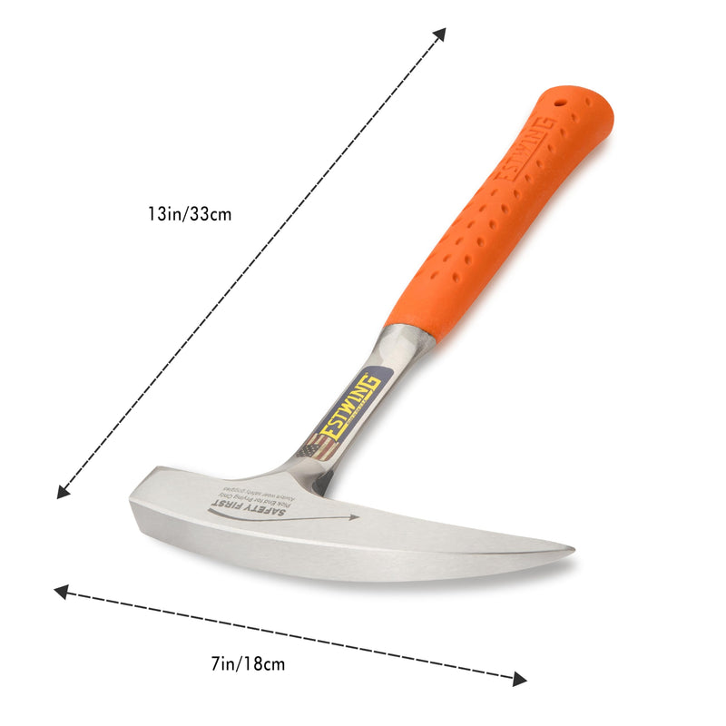 ESTWING Rock Pick - 22 oz USA Made Geology Hammer with Pointed Tip & Hi-Vis Orange Shock Reduction Grip - EO-22P