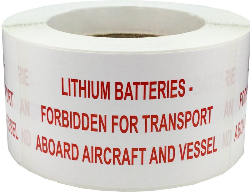 Lithium Batteries Forbidden Aboard Aircraft and Vessel Labels, 2.5 x 4 Inch Adhesive Shipping Stickers, 500 Lithium Battery Transport Warning Labels – Made in the USA