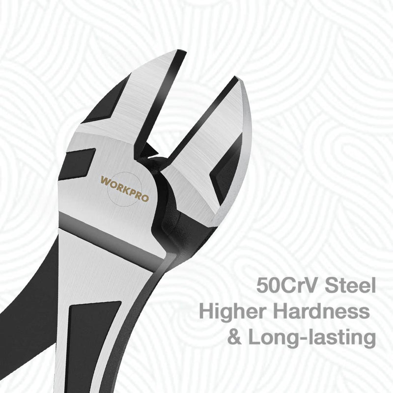 [Australia - AusPower] - WORKPRO 7-Inch Diagonal Pliers in CRV Steel for Cutting Wires, Bi-material Handle Comfort Grip 
