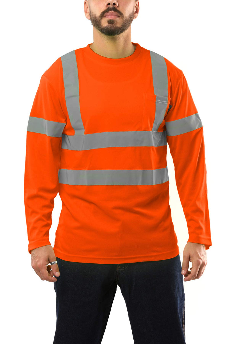 Kolossus Hi Vis Construction Shirts for Men Long Sleeve Reflective Safety Work Shirt Front Pocket Yellow Orange Class 3 X-Large