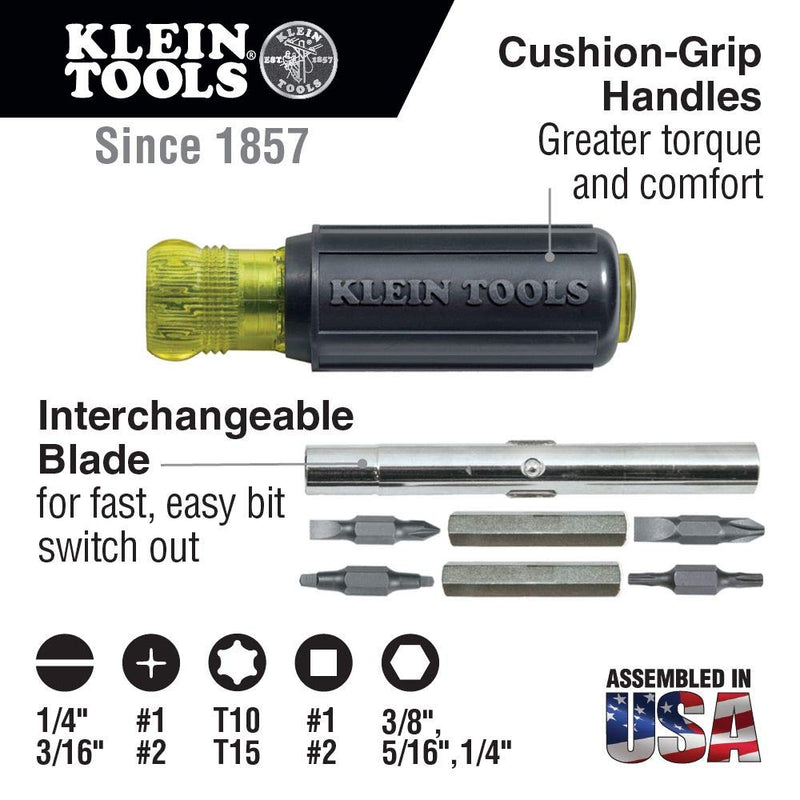 [Australia - AusPower] - Klein Tools 80027 Screwdriver Set, 11-in-1 Multi-bit Screwdriver, 6-in-1 Stubby Screwdriver, Phillips, Slotted, Square, Torx Bits, 2-Piece Screwdriver Kit 