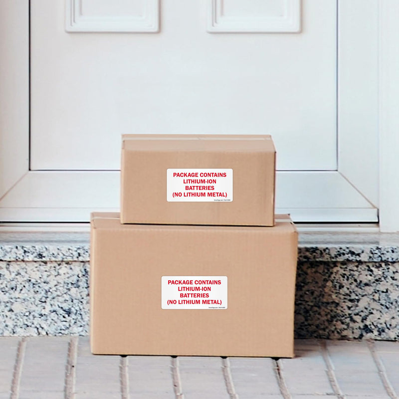 SmartSign 'Package Contains Lithium-Ion Batteries No Lithium Metal' Shipping Labels - 250/Roll, 2" x 4", Semi-Gloss Paper Stickers, DOT-Compliant Warning Labels for Transportation, Red/White