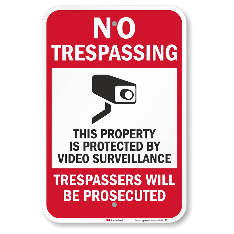 SmartSign - T1-1074-EG_12x18 “No Trespassing - This Property is Protected by Video Surveillance, Trespassers Will Be Prosecuted” Sign | 12" x 18" 3M Engineer Grade Reflective Aluminum 12" x 18" 3M Reflective Aluminum 12" x 18"