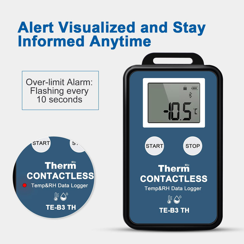 [Australia - AusPower] - ThermElc TE-B3 TH Bluetooth Temperature Humidity Data Logger with LCD Display, ±0.3°C Accuracy, Automatic PDF CSV Report, Comparison of Data from Multiple Devices, 32000 Recording Points 