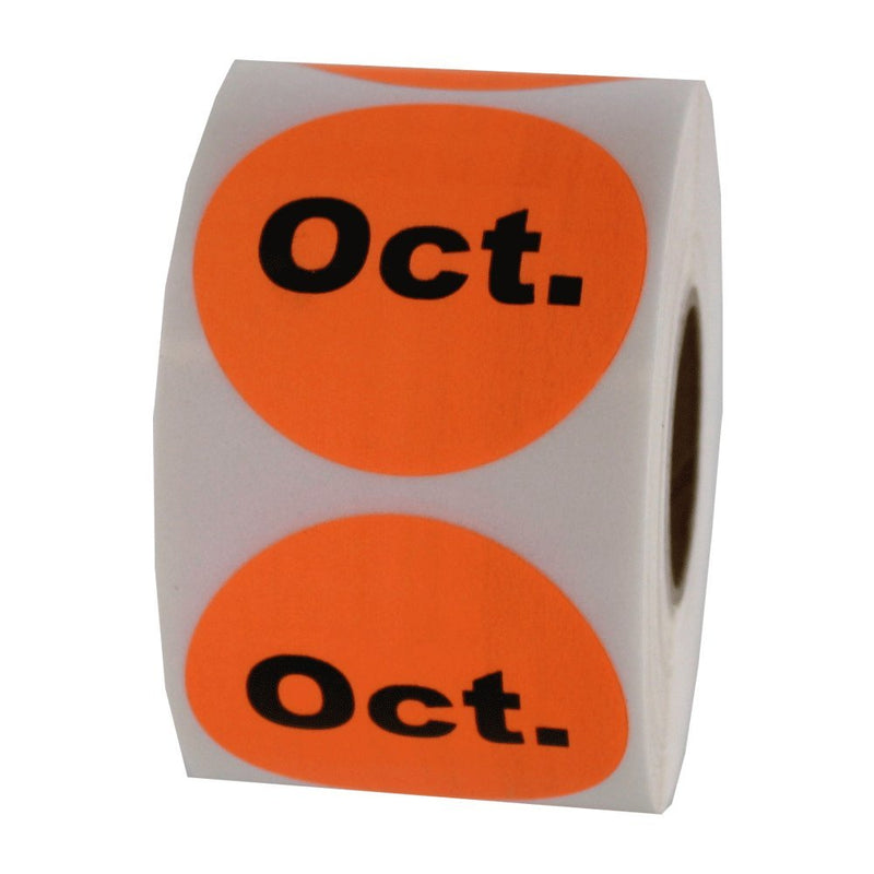 LabelValue.com | October Date Inventory Labels 1.5" Round - 500 Orange Labels Per Roll